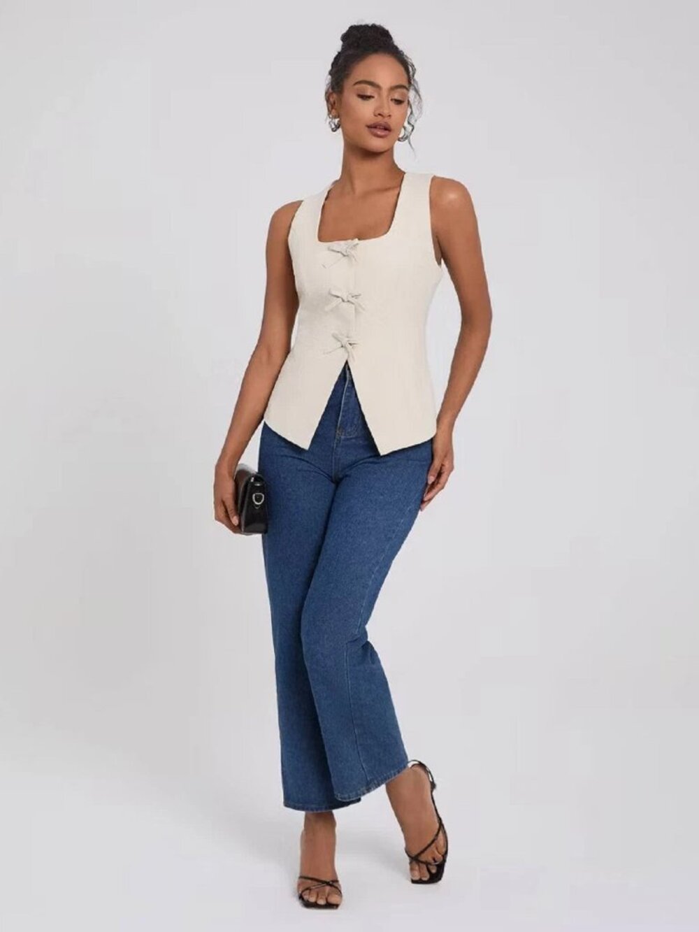 Sz XS new IVORY-color A New Day Women's Square-Neck Front Tie Closure Vest / Top